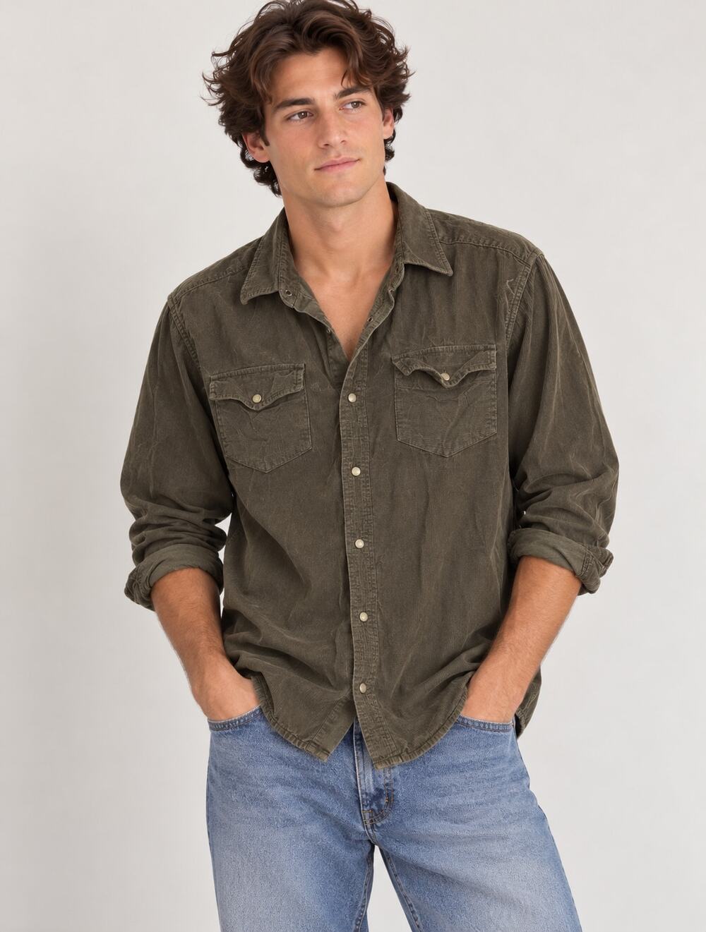 Prana Men's Breath Corduroy Pearl Snap Button Down size M